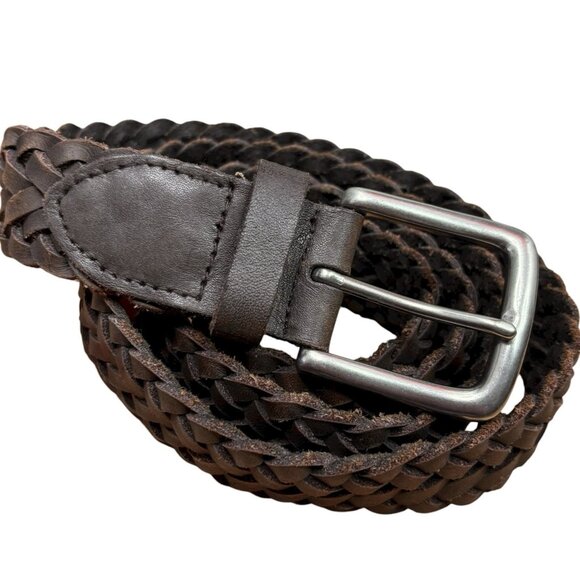 VTG 90s PREPPY GRUNGE ACADEMIA Braided Brown Leather Belt UNISEX Men’s 42” - Picture 1 of 6